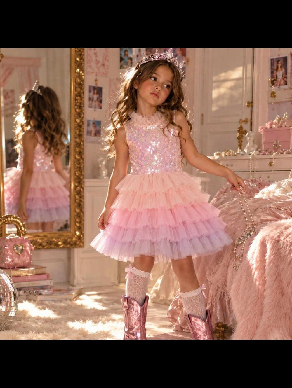 Lola + The Boys Pink Sequin Tiered Tulle Party Dress Size 6